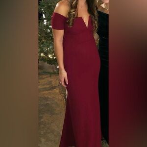 Lulu’s Lynne Burgundy Off-the-Shoulder Maxi Dress